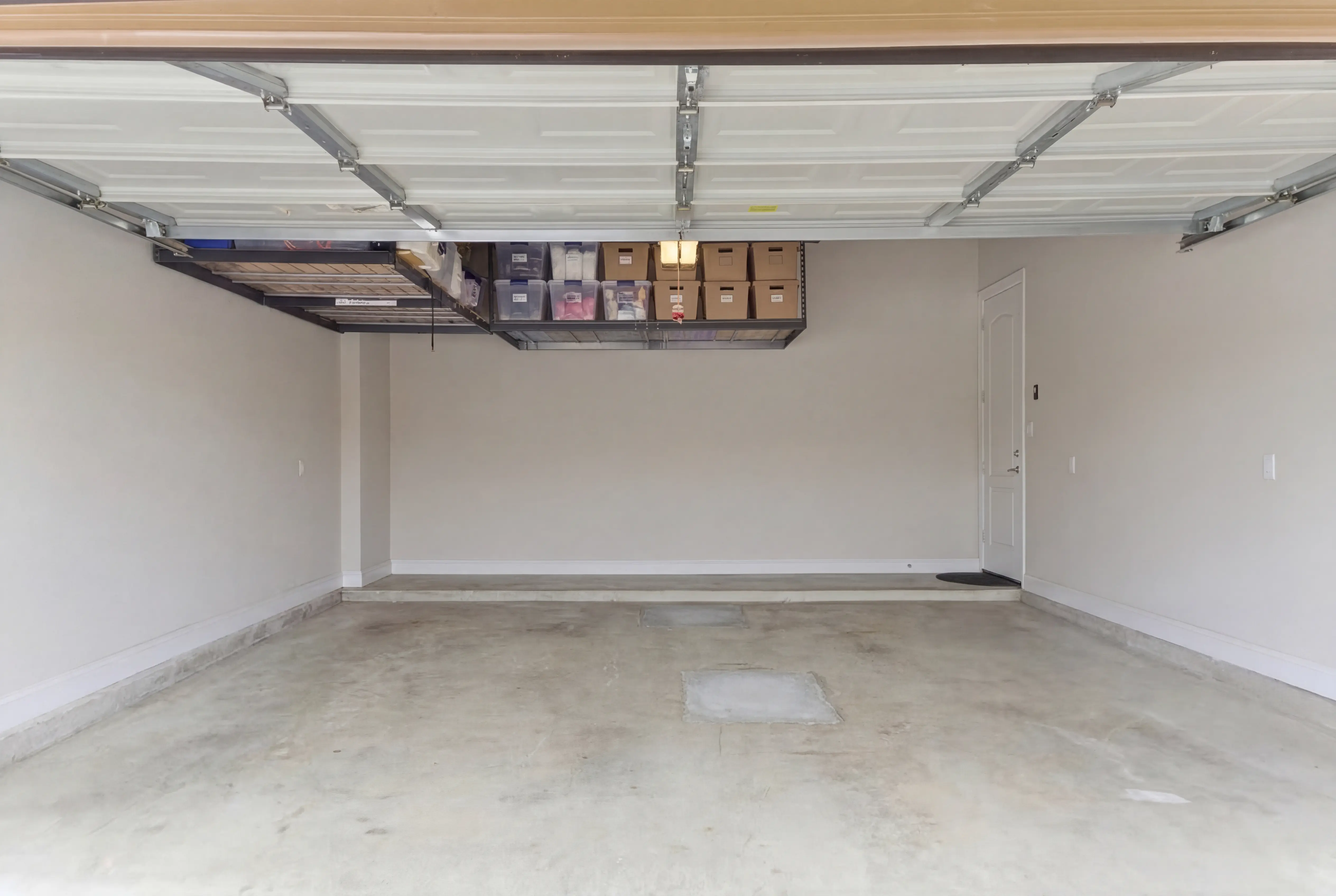 Two-car garage with overhead storage